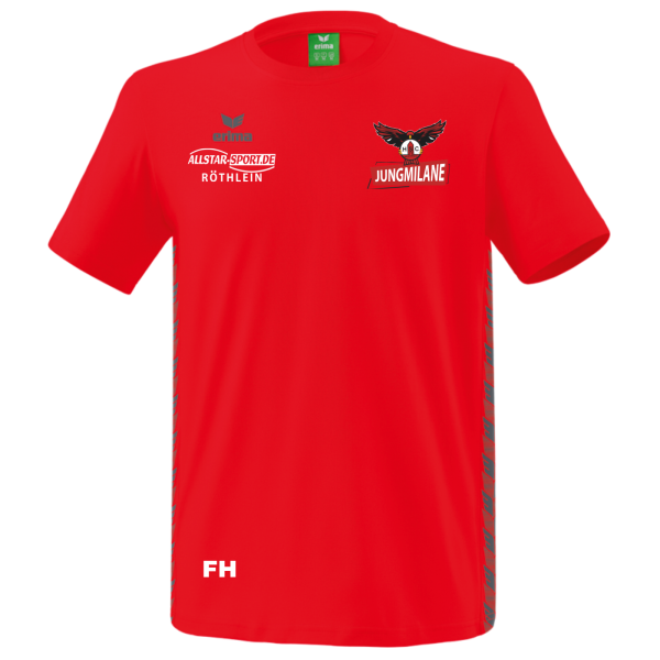 Essential Team T-Shirt Rot mit Jungmilane Logo und Initialen