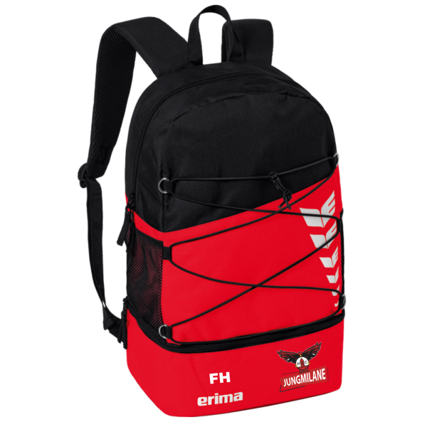 Six Wings Rucksack Rot mit Jungmilane Logo und Initialen